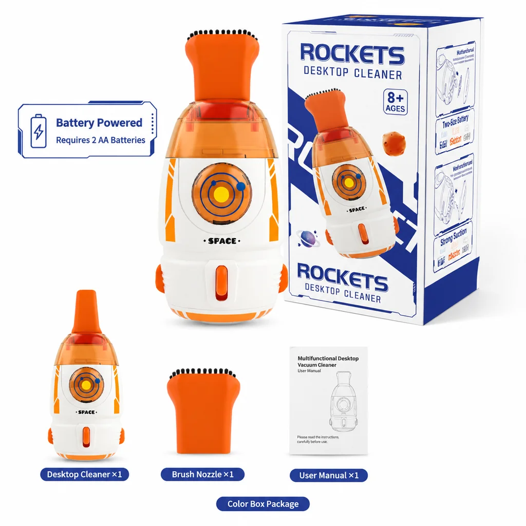 Rocket Shape Mini Vacuum Cleaner Strong Suction Keyboard Desk Cleaner with Removable Brush Nozzle