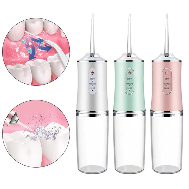 Oral Irrigator Portable Dental Water Flosser USB Rechargeable Water Jet Floss Tooth Pick 4 Jet Tip 240ml 3 Modes Teeth Cleaner