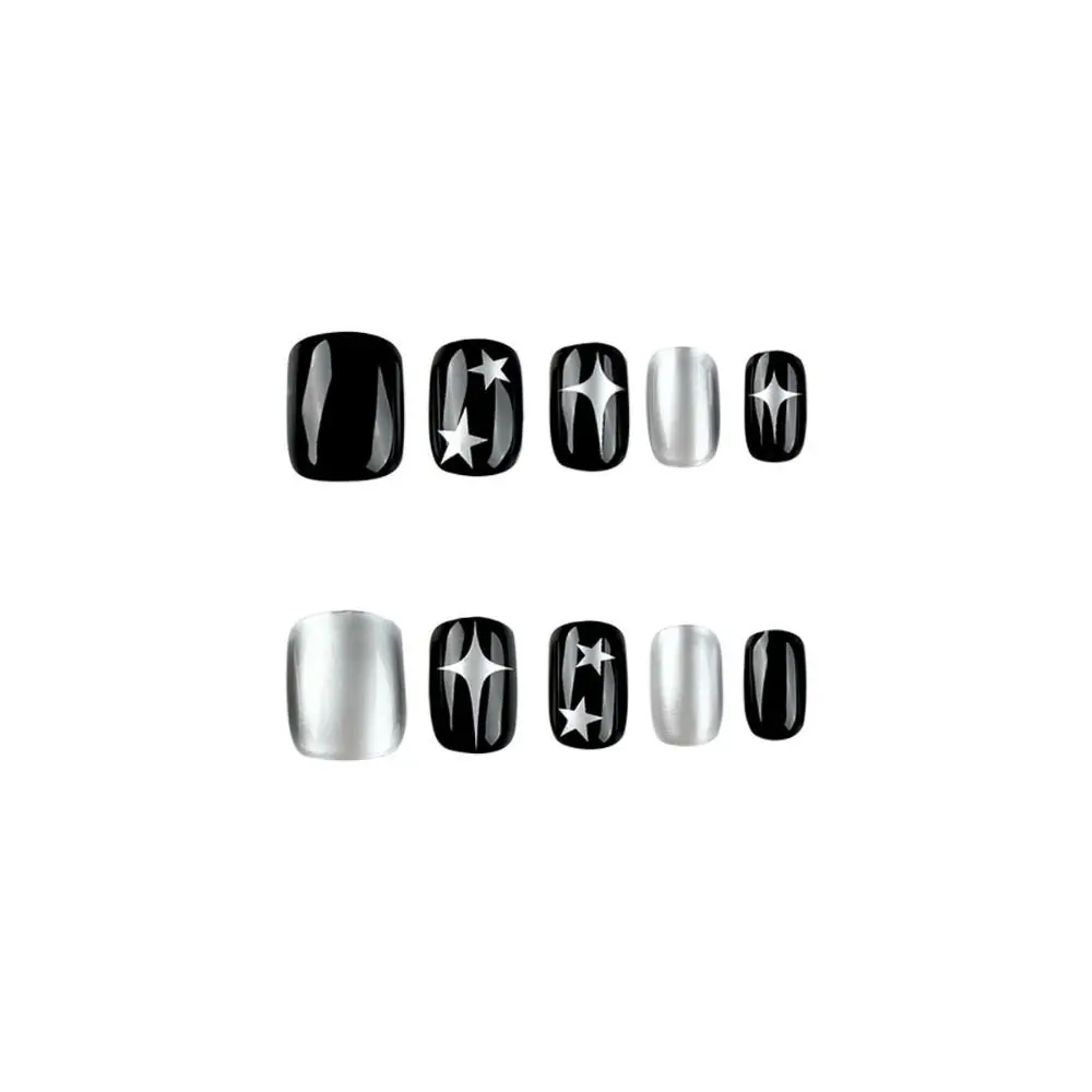 Mode Korte Ronde Valse Nagels Y 2K Zilveren Ster Nep Nagels Afneembare Volledige Dekking Nagel Tips Voor Diy