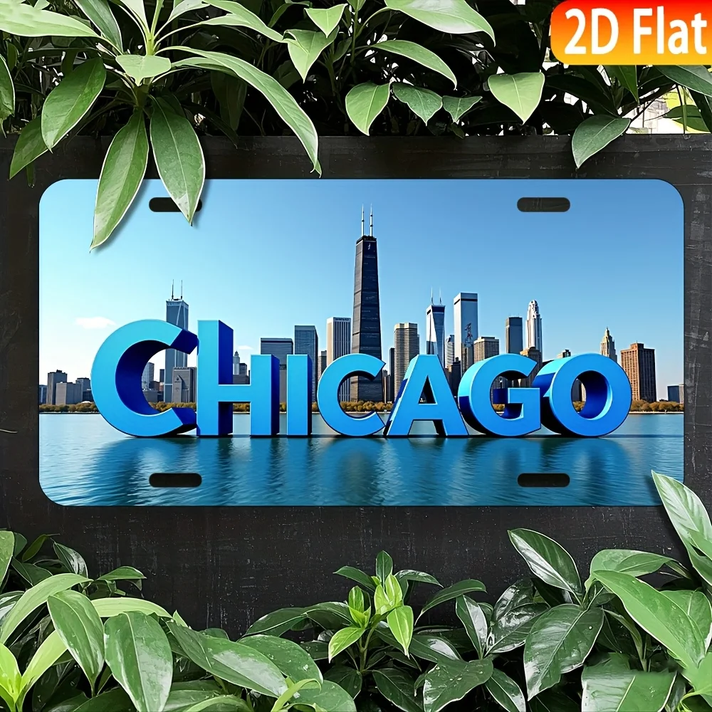 Vintage Chicago Metal Wall Art Sign -  Aluminum Decorative Plaque with Skyline Design, for Home, Bar, Garage, Lawn, Man Cave, Pe
