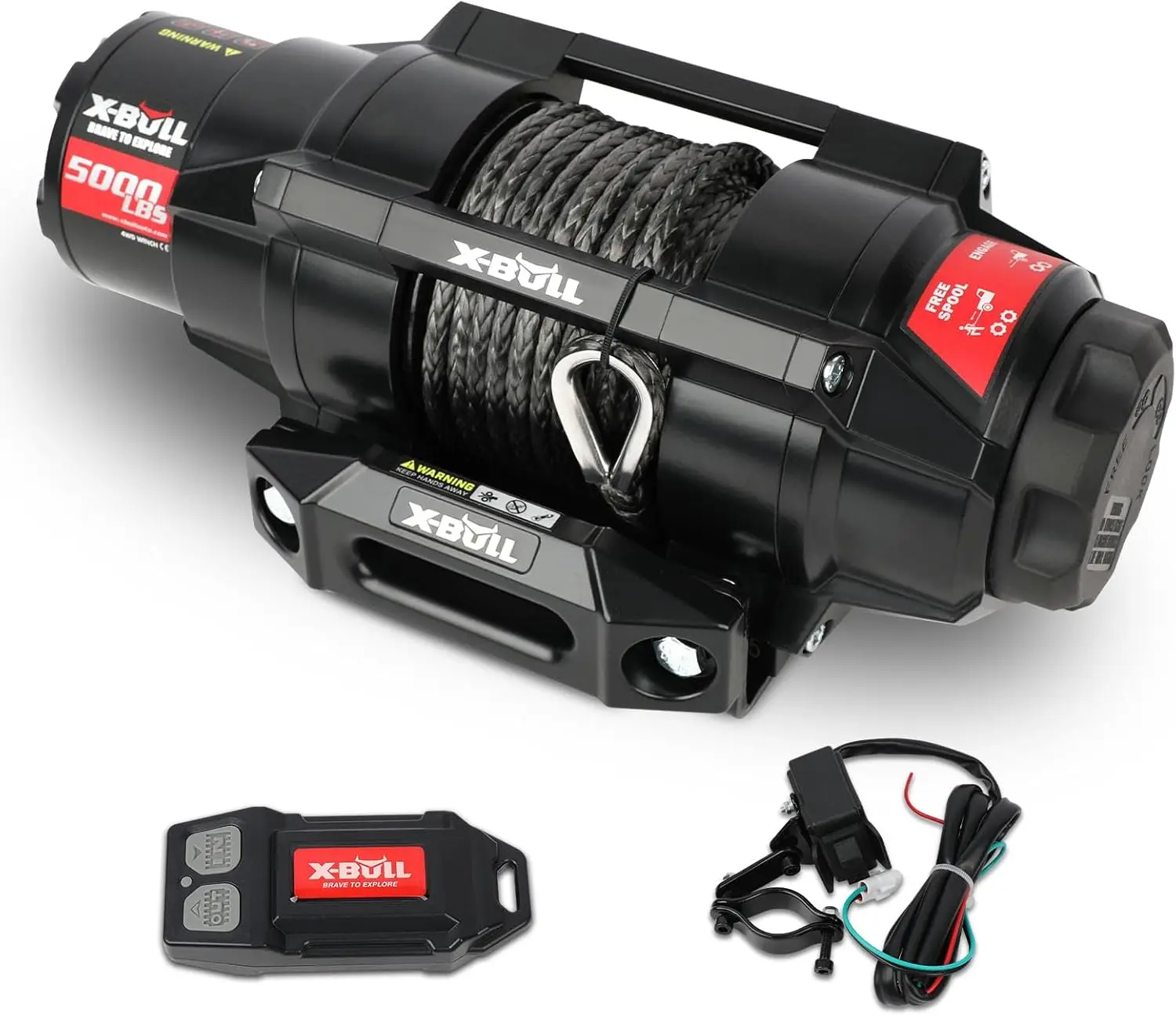 

5000lbs Electric Winch 12V DC Waterproof Synthetic Rope Winch with Hawse Fairlead Wireless Wired Remote with Mounting Plate