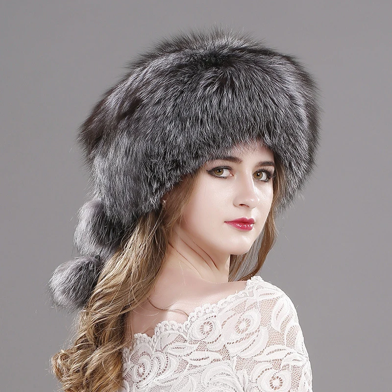 

New Thickened Fox Fur Hat Fashion Russian Winter Hat Balaclava Warm Ski Plush Cap For Cold Weather Furry Women's Cap