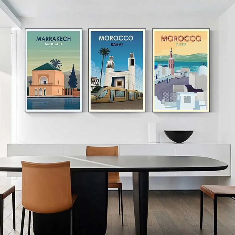 Morocco Marrakech Travel Posters Street Artwork Canvas Painting Retro Print Wall Art Modern Pictures for Living Room Home Decor