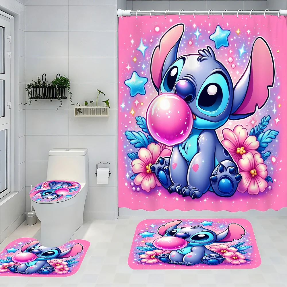 

Disney Stitch Bathroom Four-piece Set - Avant-garde Waterproof Shower Curtain, creating a complete bathroom kit