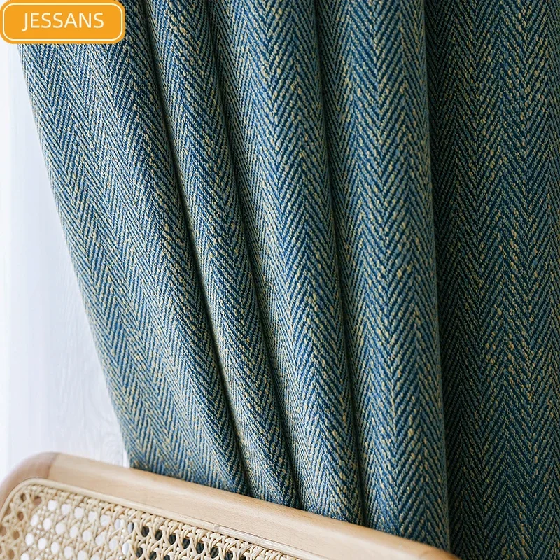 

Nordic Light Luxury Herringbone Pattern Cotton Linen Jacquard Thicken Curtains for Living Room Bedroom Finished Customization