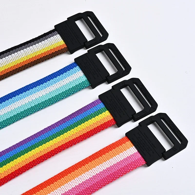 Unisex Canvas Belt Men Stripe Rainbow Metal Double Ring Buckle Jeans  Student - Belt Designer Belt for Women