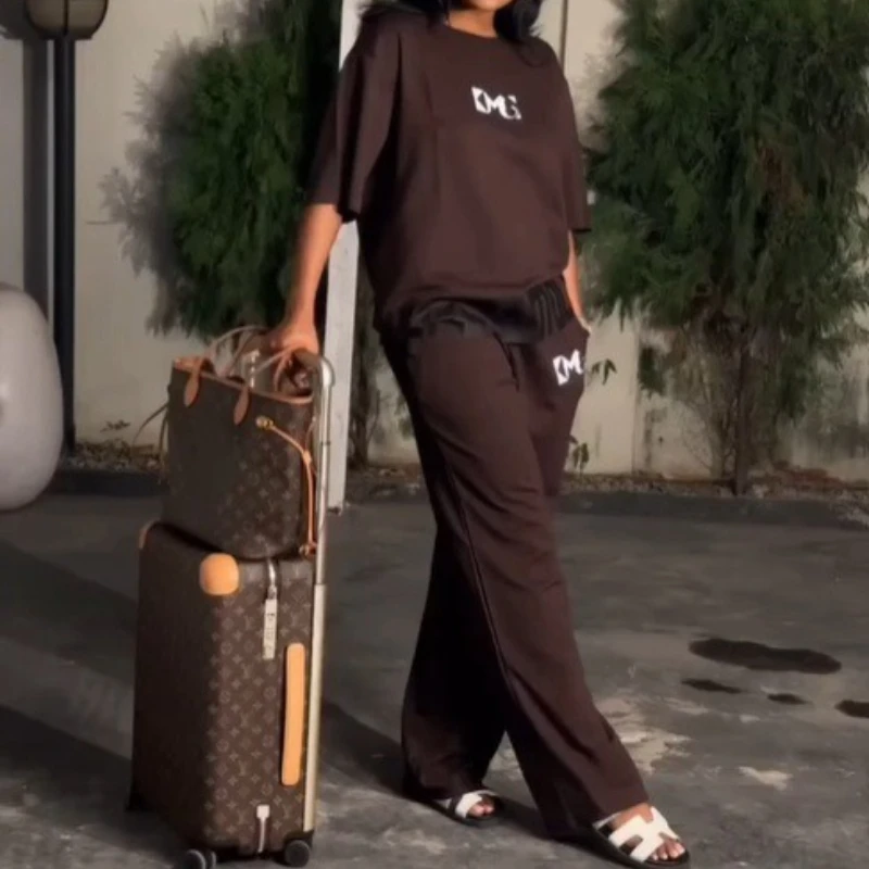 

Customized 2 Piece Women Set Dashiki African Clothes Summer Spring New Fashion Short Sleeve Top And Pants Suit Party Lady Matchi