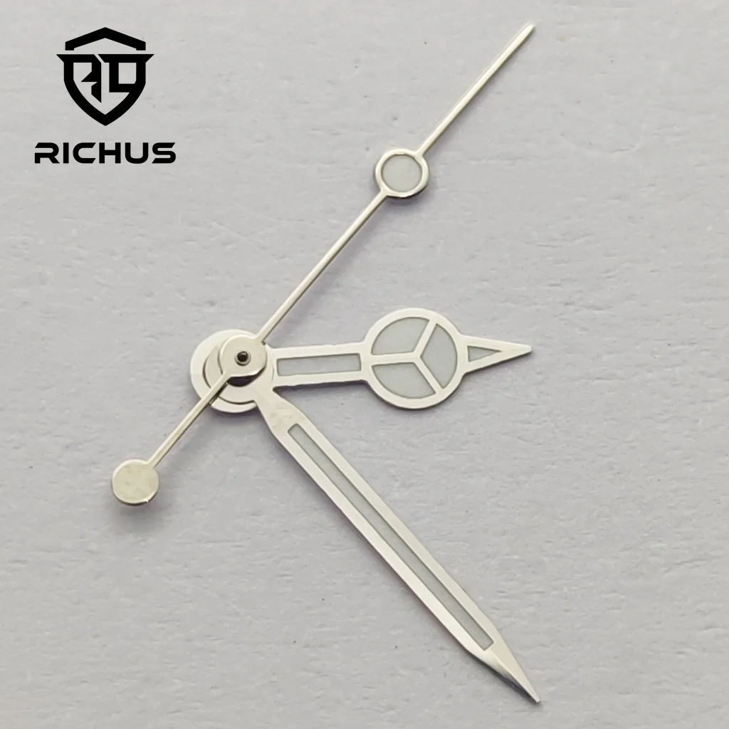 Стрелки RICHUS NH35 Серебряные стрелки часов Зеленые светящиеся подходят для NH34 NH35 NH36 ETA2824 2836 Механизм Miyota8215-DG