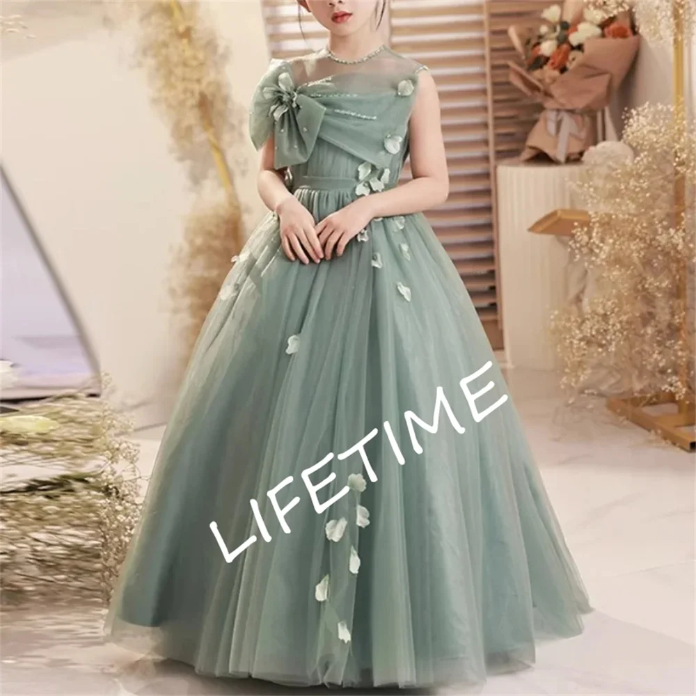 O-neck Bow Design Sleeveless Girls Birthday Dresses Ball Gown Tiered Mesh Robe 2023 Elegant Temperament Flower Girls Dress