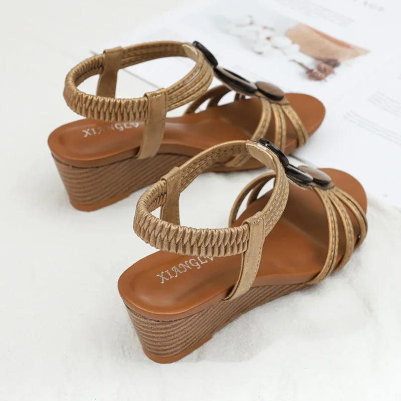 BEYARNE Bohemian Wedge Sandals Women Vintage Women Sandals Anti-Slip Roman Shoes Women Casual Sandals Platform Gladiator Shoes