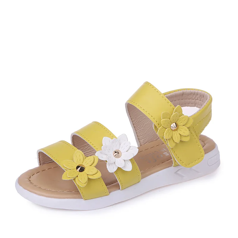 2024 Summer New Girls Sandals Kids Floral Sandals with 3 Flowers Princess Sweet for Wedding Party Dress Shoes Kids Sandals 21-36