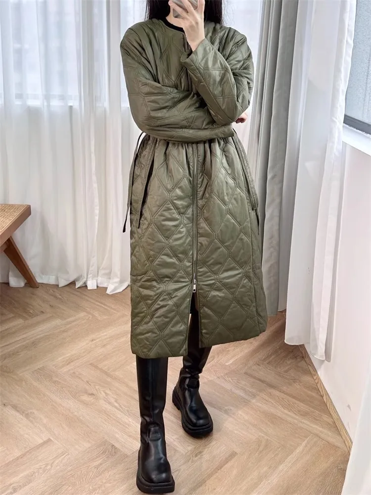 Vintage Harajuku Classic Women Winter Parkas Loose Fit Straight Casual Overcoat Zipper O-Neck Long Coat Female Warm Windbreaker