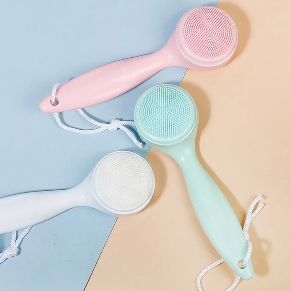 Spazzola per la pulizia manuale in silicone Spazzola esfoliante in silicone impermeabile con manico lungo Spazzola per la rimozione di punti neri multifunzionale