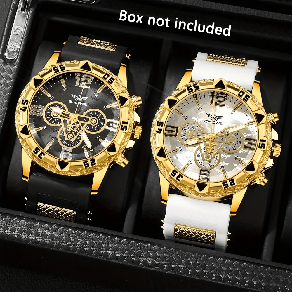 

2pcs Luxury Men Women Watch - Large Dial Silicone Strap Casual Sports Watches Men Business Wristwatch Quartz Movement
