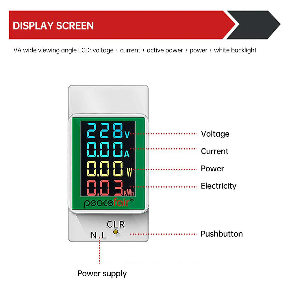 AC50-300V 100A Digital Display Multi-function Rail Meter Voltage and Current Meter Tester Detector Power Meter image 6