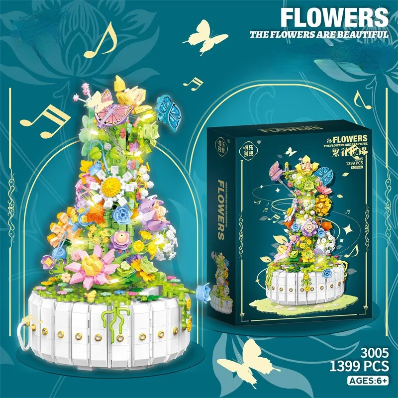 

MOC Romantic Light Music Box Tabletop Decoration Model Building Blocks Mini Bricks Girls Toys for Stress-Relieving Gift Idea