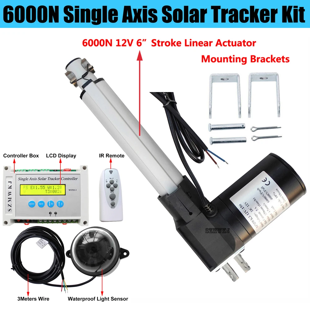 Single Axis Solar Panel Tracking Sunlight Track System W/ Electronic LCD Solar Tracker Controller W/ 6000N 6\