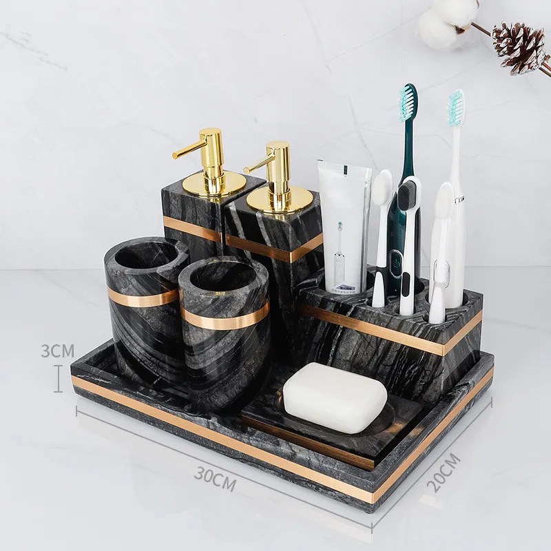 

Grey Marble Bathroom Sanitary Ware Liquid Soap Dispenser Dish Aromatherapy Bottle Tray Tissue Box Toothbrush Rack Wedding Gifts