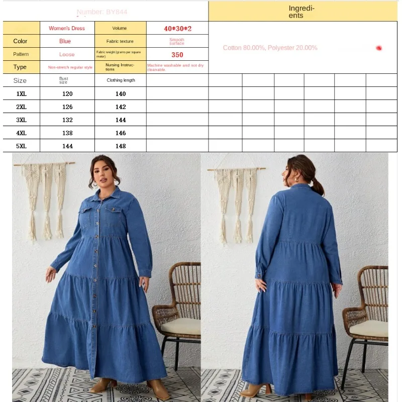 Tableau des tailles robe en jean élégante grande taille femme