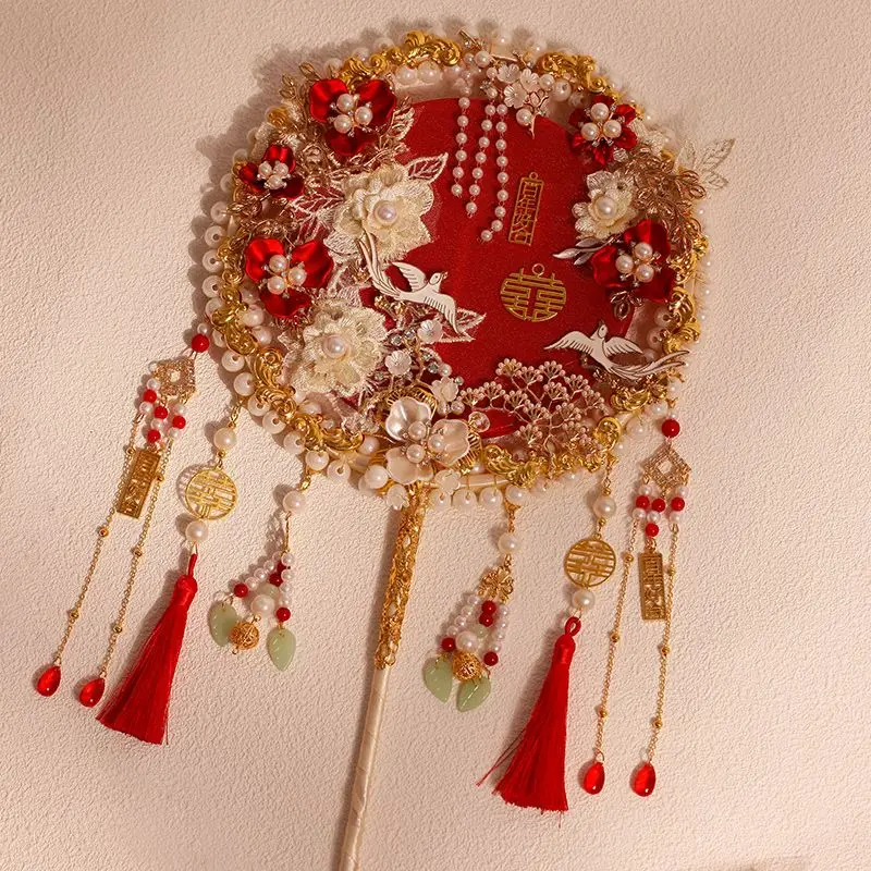 

Свадебная группа невесты Веер Happy Fan Diy Материал Сумка Свадебная ручная Xiuhe Hanfu Двойной круг Готовая Happy