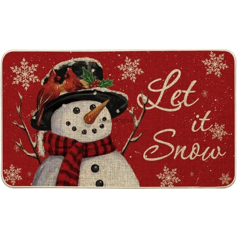 

Snowman Let it Snow Christmas Doormat, Snowflakes Winter Decor Low-Profile Floor Rug Switch Mat for Home Indoor Outdoor rugs