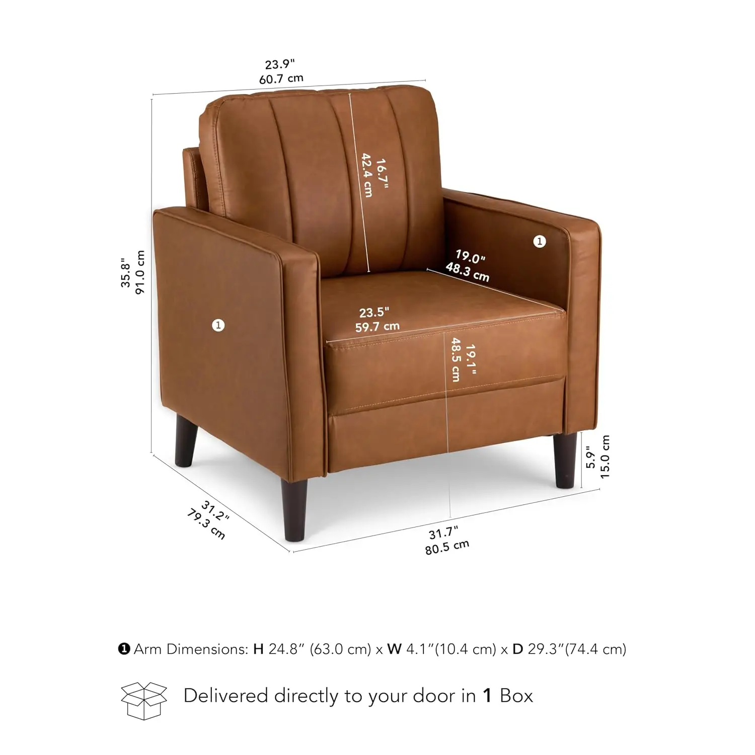 Accent Chair 32-inch Living Room Furniture Vegan Leather Camel, Customized