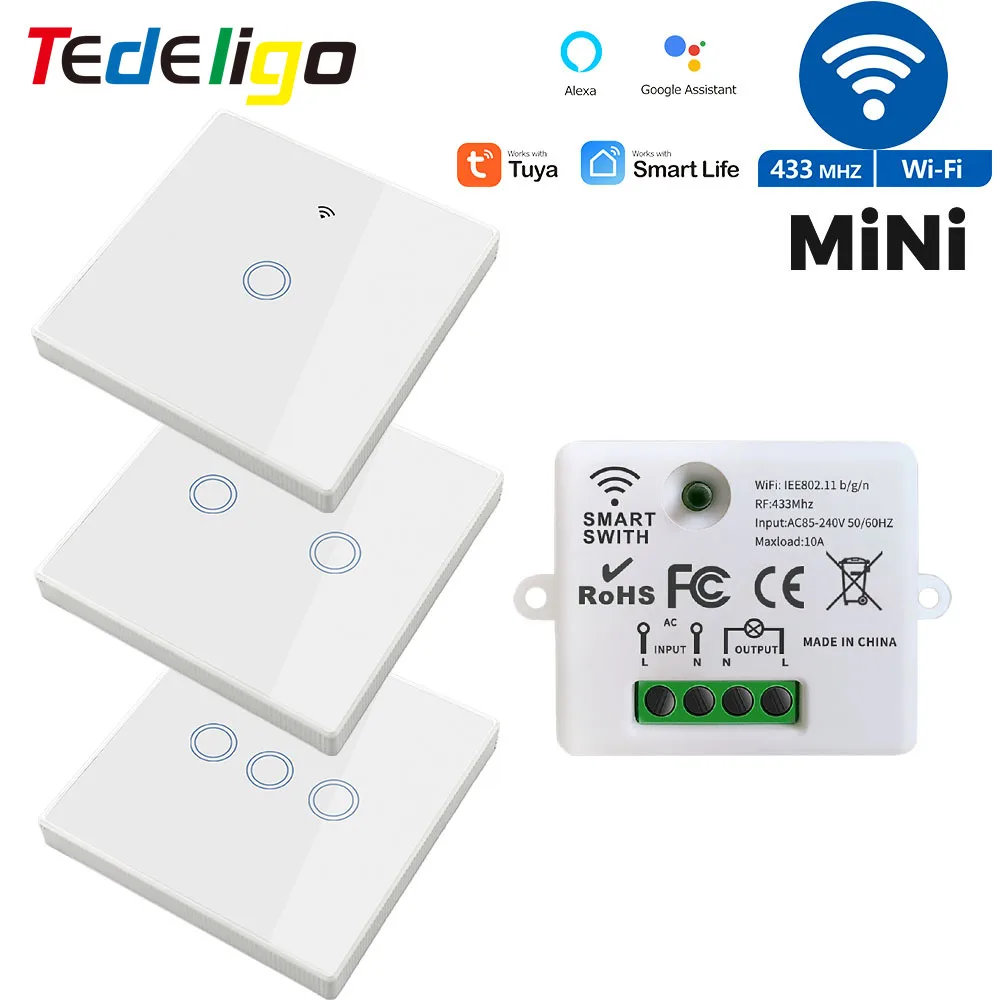 

WiFi and RF Smart Switch Light Remote Control Wireless Switch Tuya Timing Module 110V 220V 10A 1CH Relay for Alexa,Google Home
