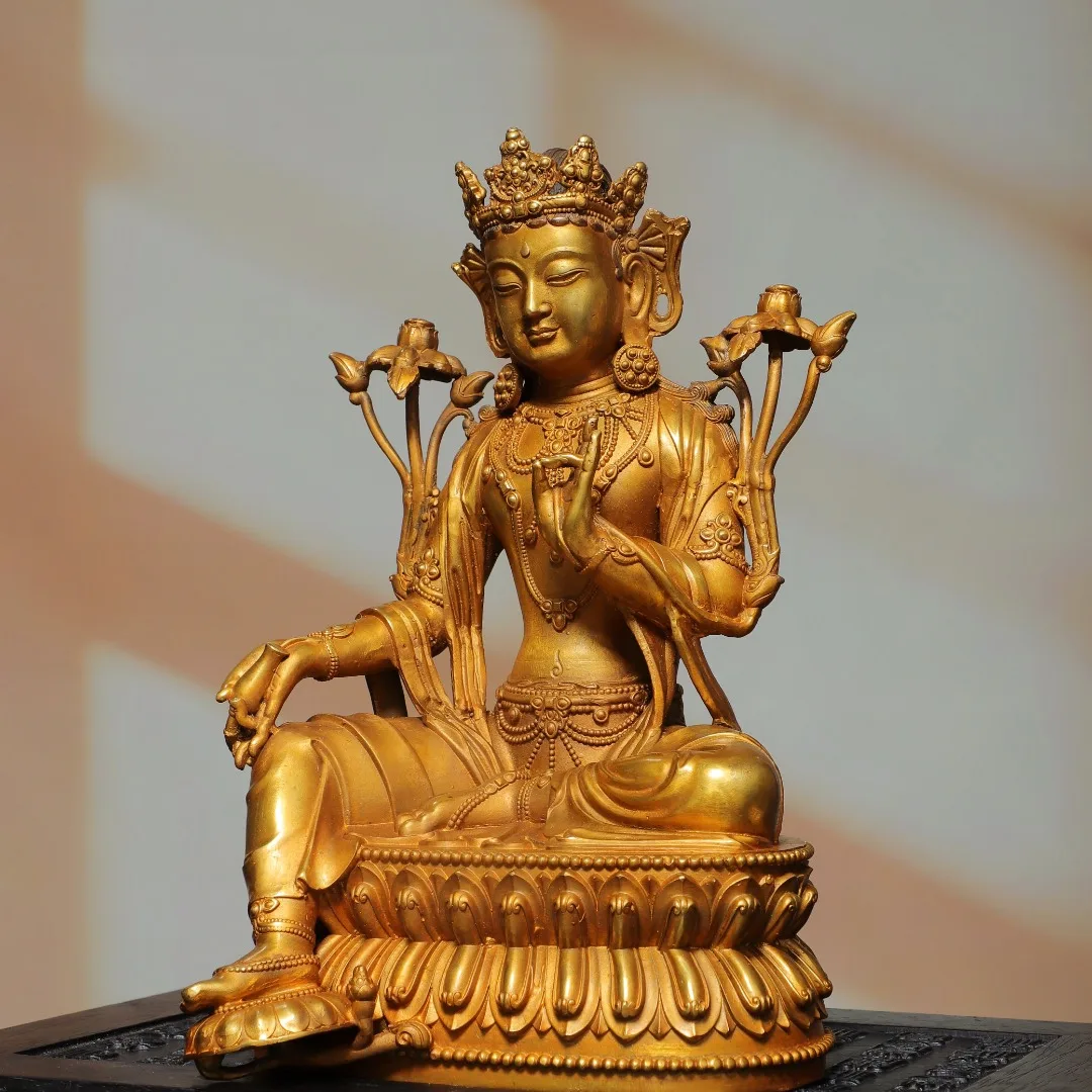 Old Bronze Gilded Cinnabar High Relief Northern Wei Buddha Green Tara Sitting Buddha Lotus Terrace Worship Hall Town house