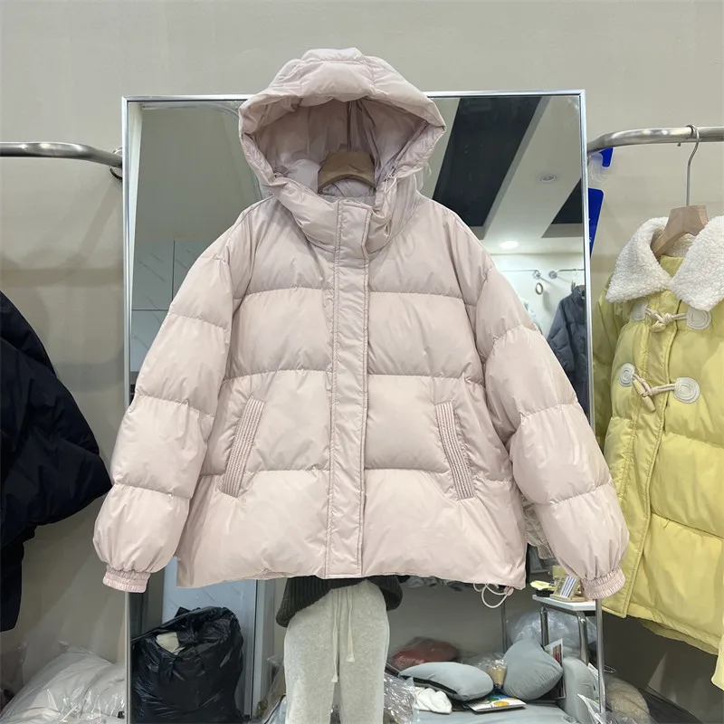 أسفل سترة الخريف الشتاء جديد مقنعين بطة أسفل معطف موضة في الهواء الطلق سترة منفوخة غير رسمية المرأة فضفاضة سميكة معطف دافئ