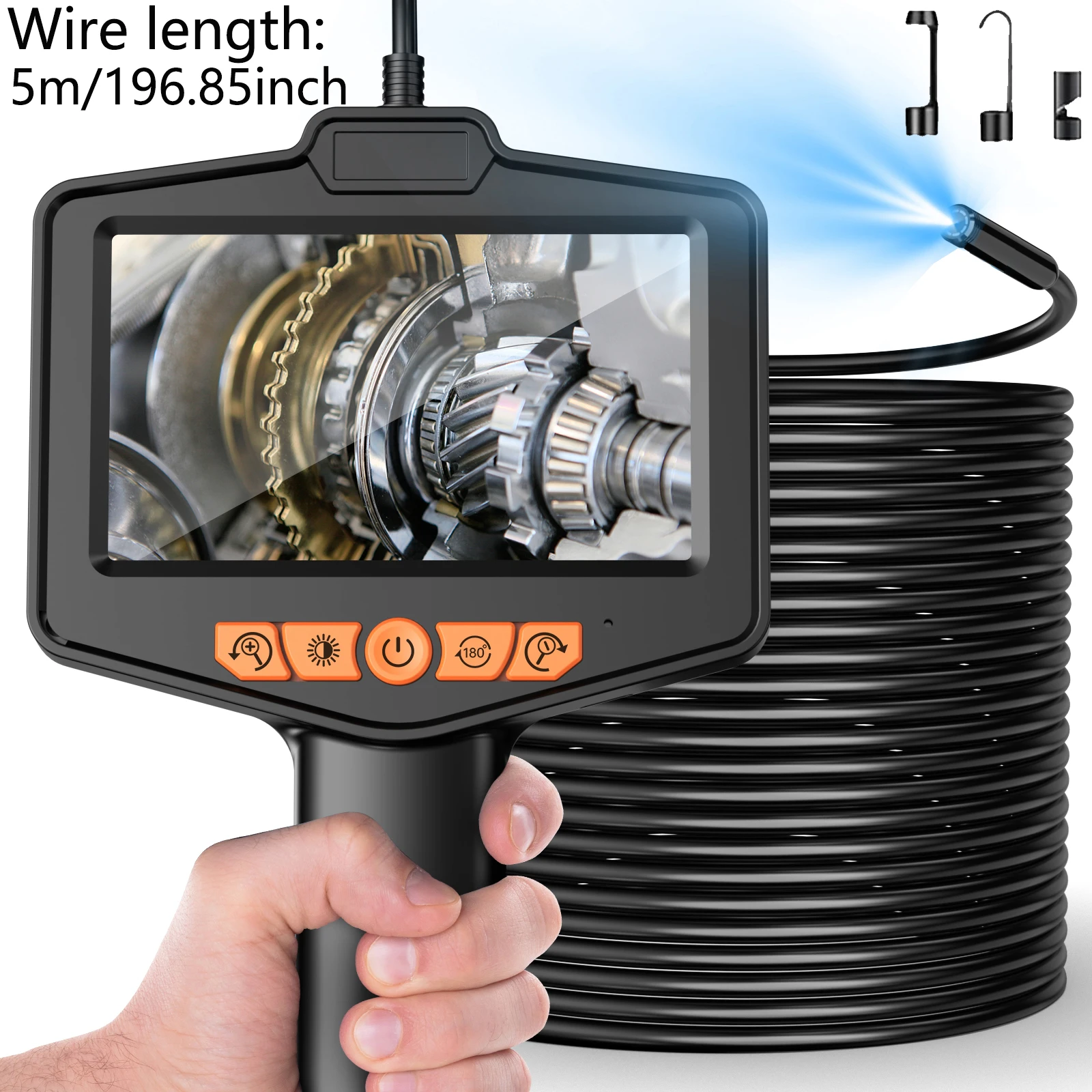 Industrial Endoscope Borescope Sewer Camera 1080P HD 4.3'' Screen 8mm Inspection Snake Camera for Pipe Engine Drain