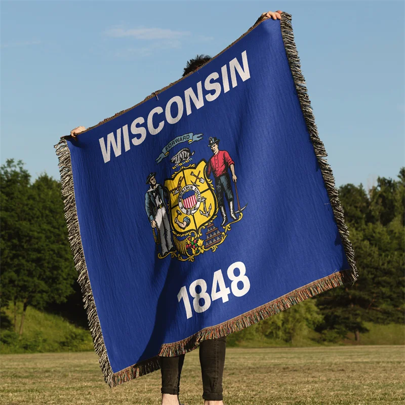 Gaslight Gatekeep Girlboss Wisconsin United States of America Jacquard Fringed Woven Throw Blanket