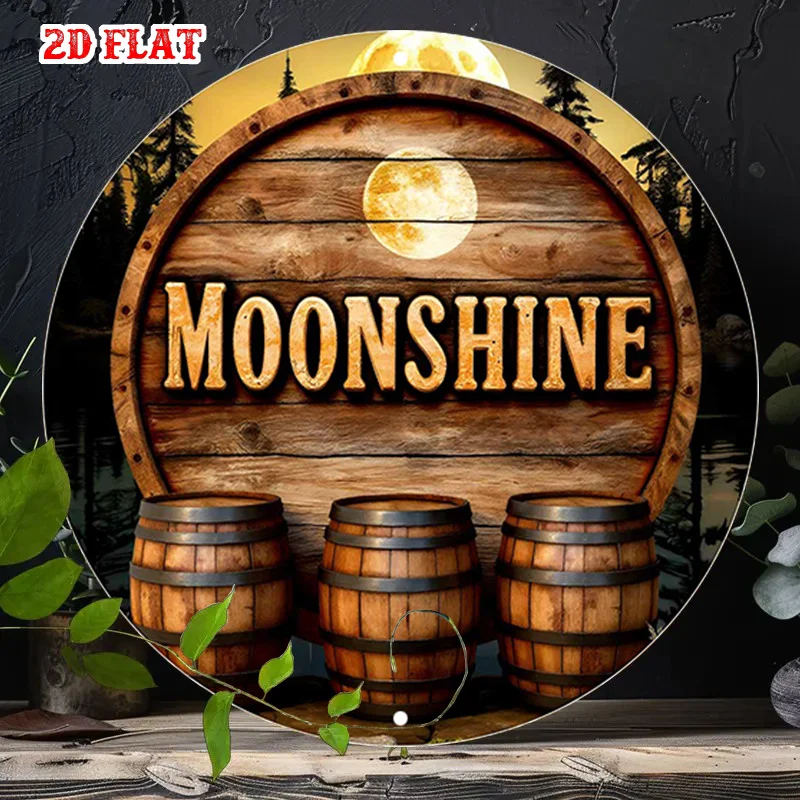 2D Flat - Round Aluminum Sign Featuring a 2D Flat Design of Moonlit Nights, Measuring 7.8X7.8 Inches. This Outdoor Spirit Sign A