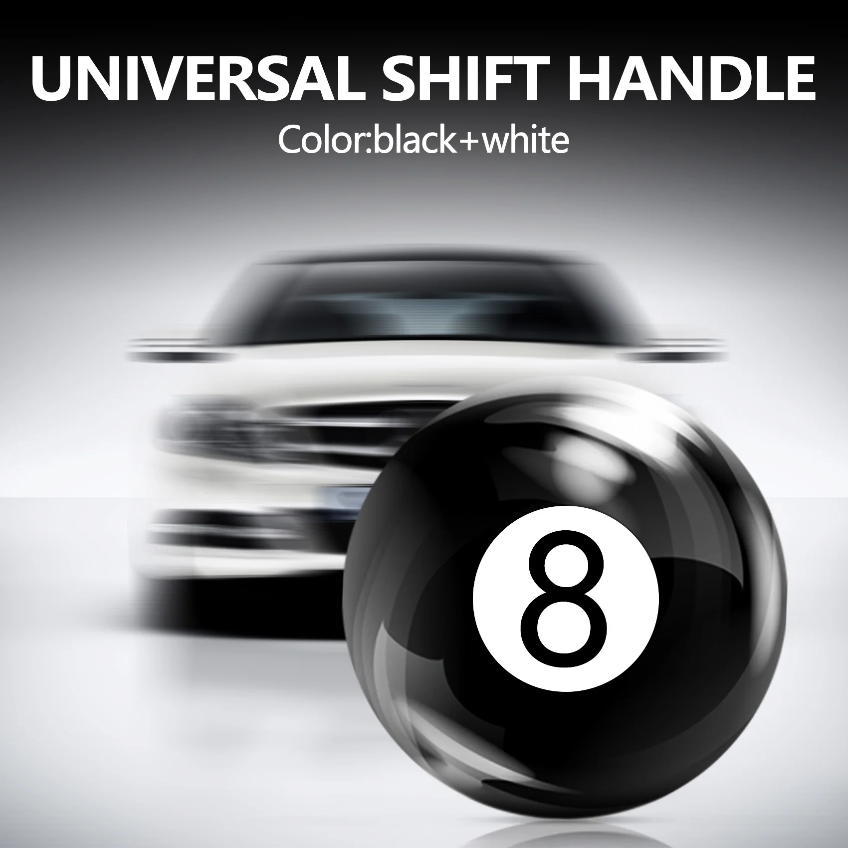 Universal Preto Gear Shift Knob para carro, Auto Shifter, adaptador, 8 Ball, 8mm, 10mm, 12mm