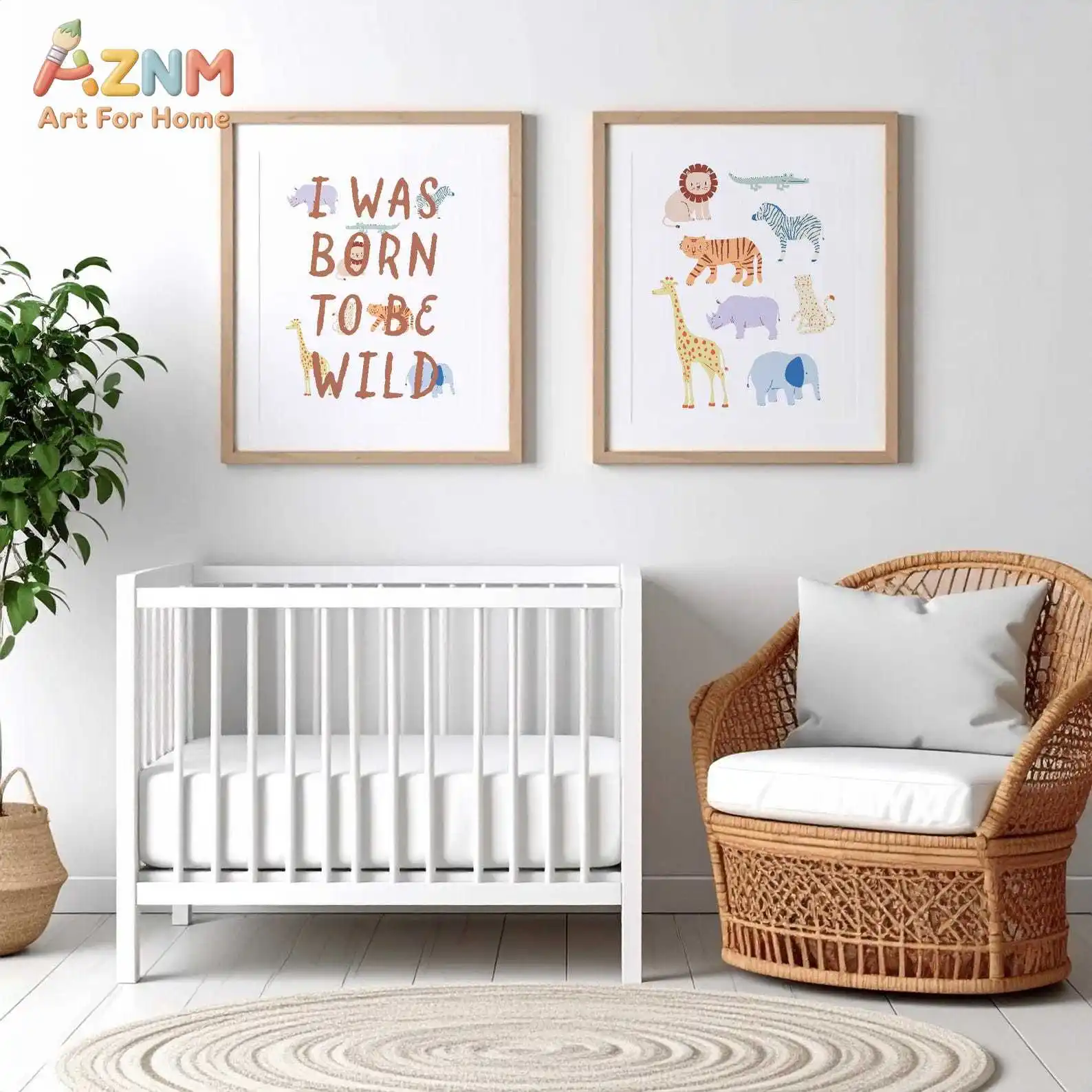 Jungle Animals Wild Unisex Nursery Wall Art Gender Neutral Room Print Modern Neutral Style Playroom Decor Set of 2