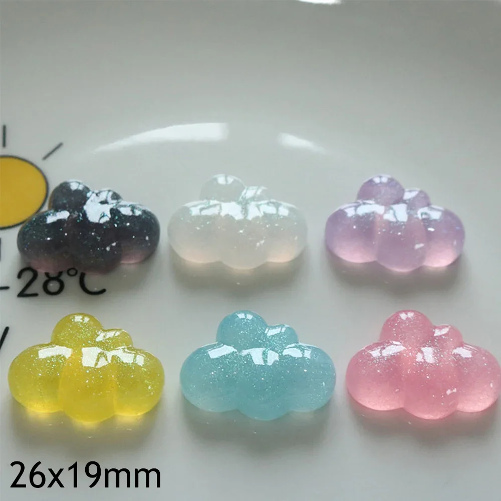 10PCS 26x19mm Glitter Cloud Series Miniature Flat Back Resin Cabochons For Hairpin Scrapbooking DIY Home Decor Craft Accessories