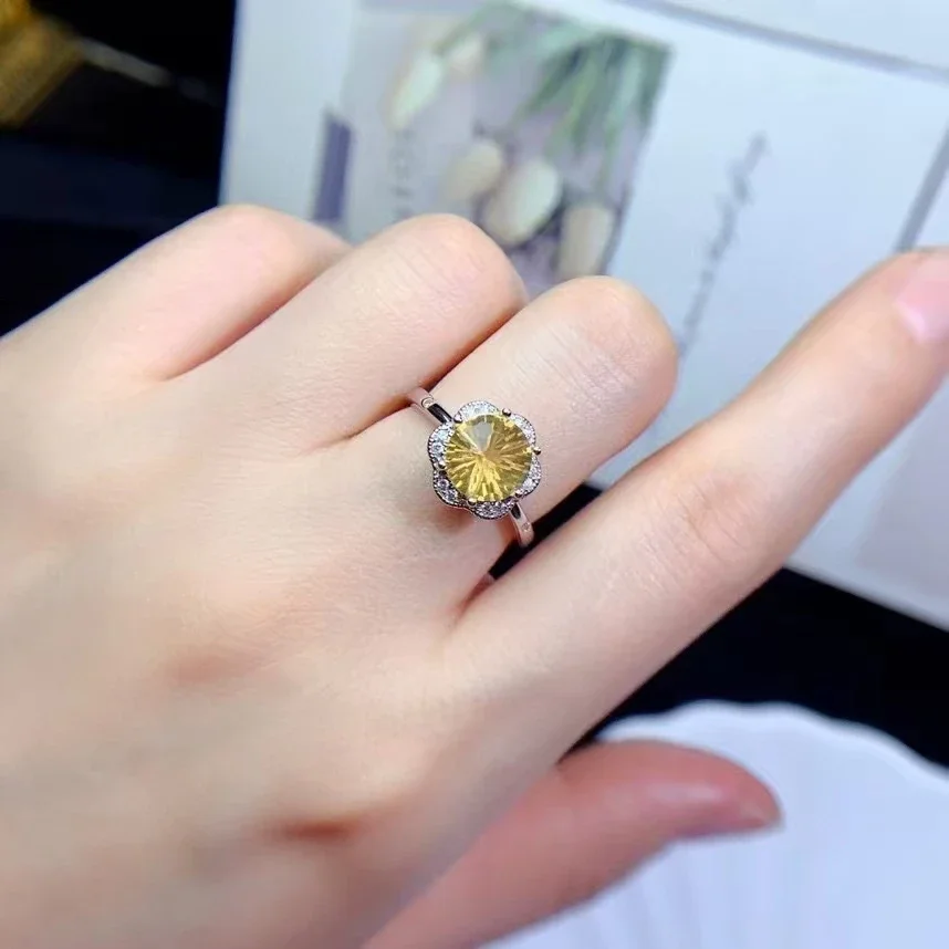 Dazzling Citrine Ring for Woman 8mm 2.5ct VVS Grade Natural Amethyst Ring 18K Gold Plated 925 Silver Crystal Jewelry