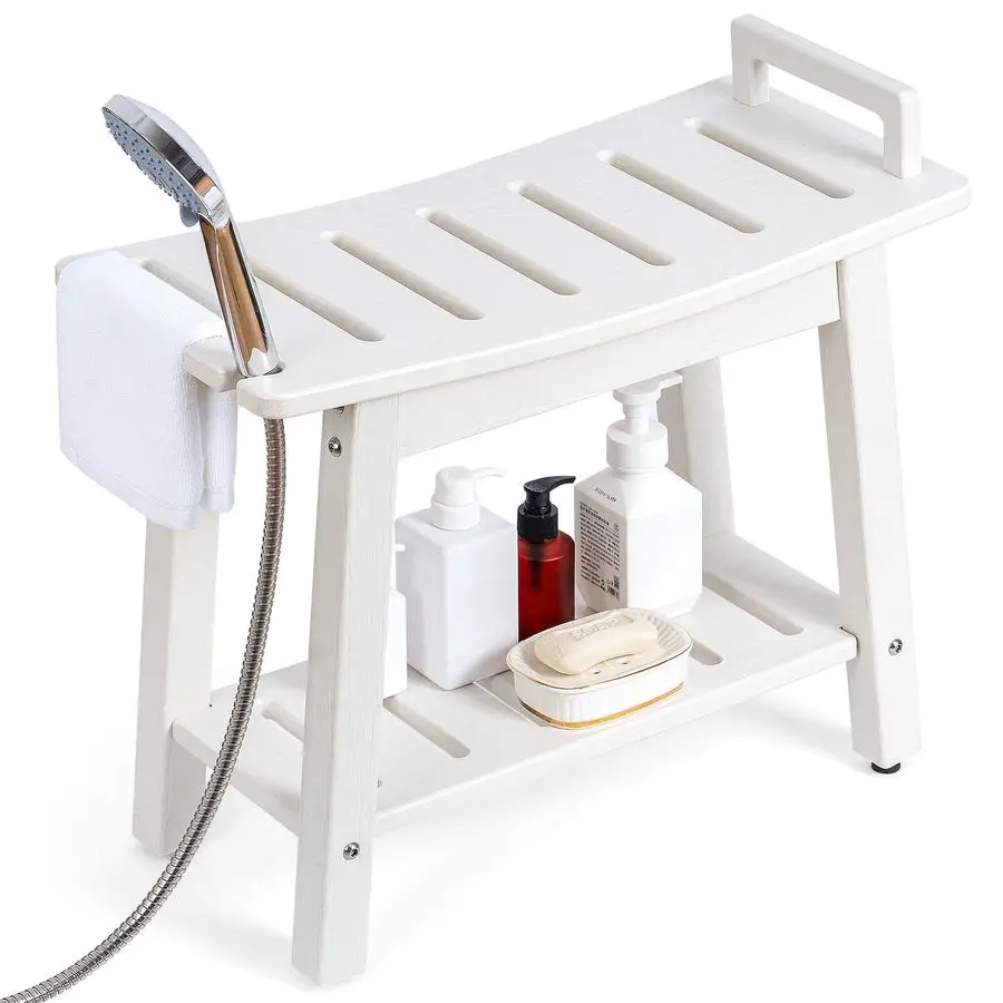 

INCH Extra Large Shower Bench for Inside Shower Shaving Legs, Waterproof HDPE Shower Chair Seat with Storage Shelf and Handles