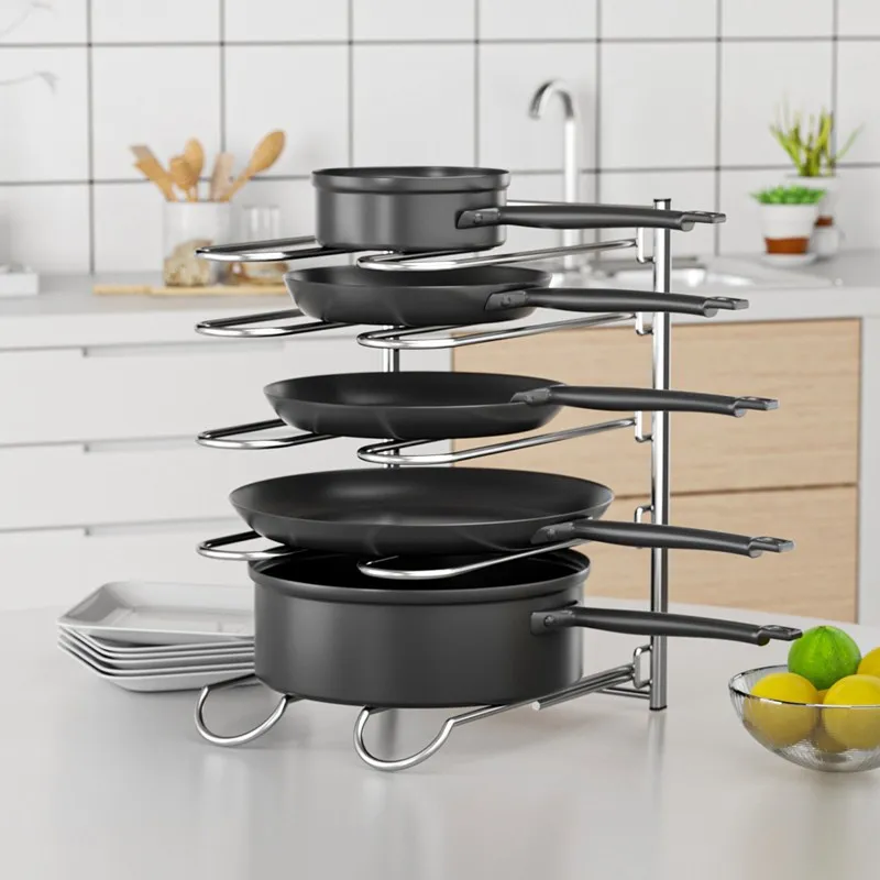 주방 금속 스테인레스 스틸 304 팬 거치대, 조절 가능한 조리대 냄비 및 팬 정리함, 다기능 냄비 랙