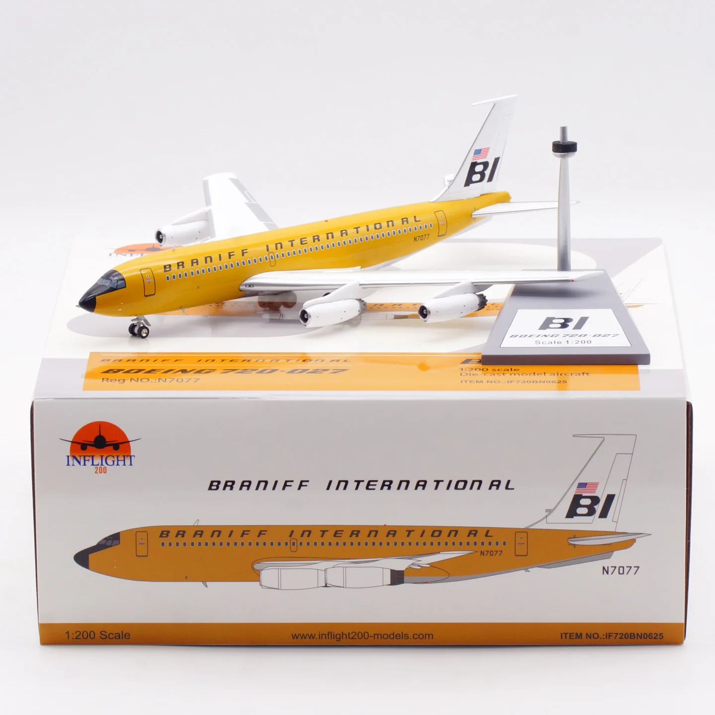 

IF720BN0625 Alloy Collectible Plane Gift INFLIGHT 1:200 Braniff International Boeing B720 Super Jet Diecast Aircraft Model N7077