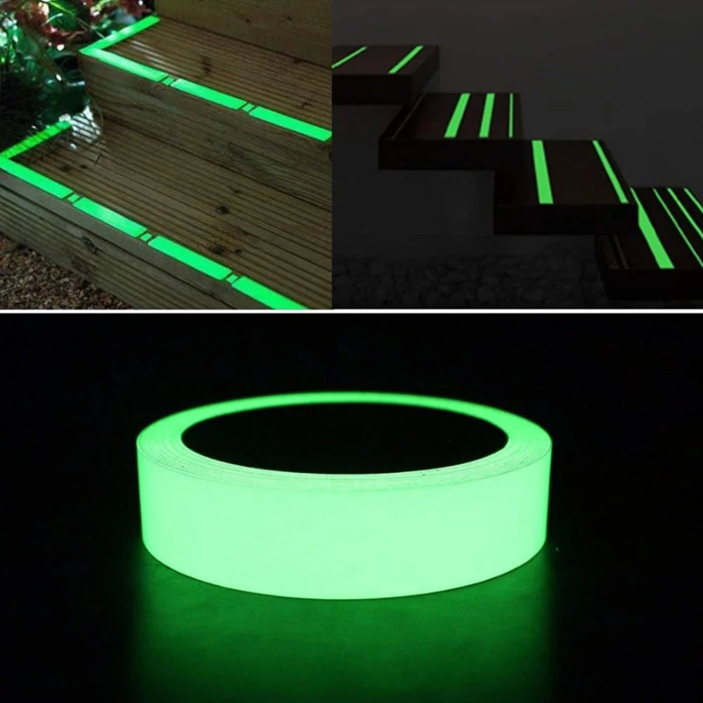 Cinta adhesiva fluorescente impermeable que brilla en la oscuridad, cinta de advertencia para escaleras, suministros de escenario, decoración