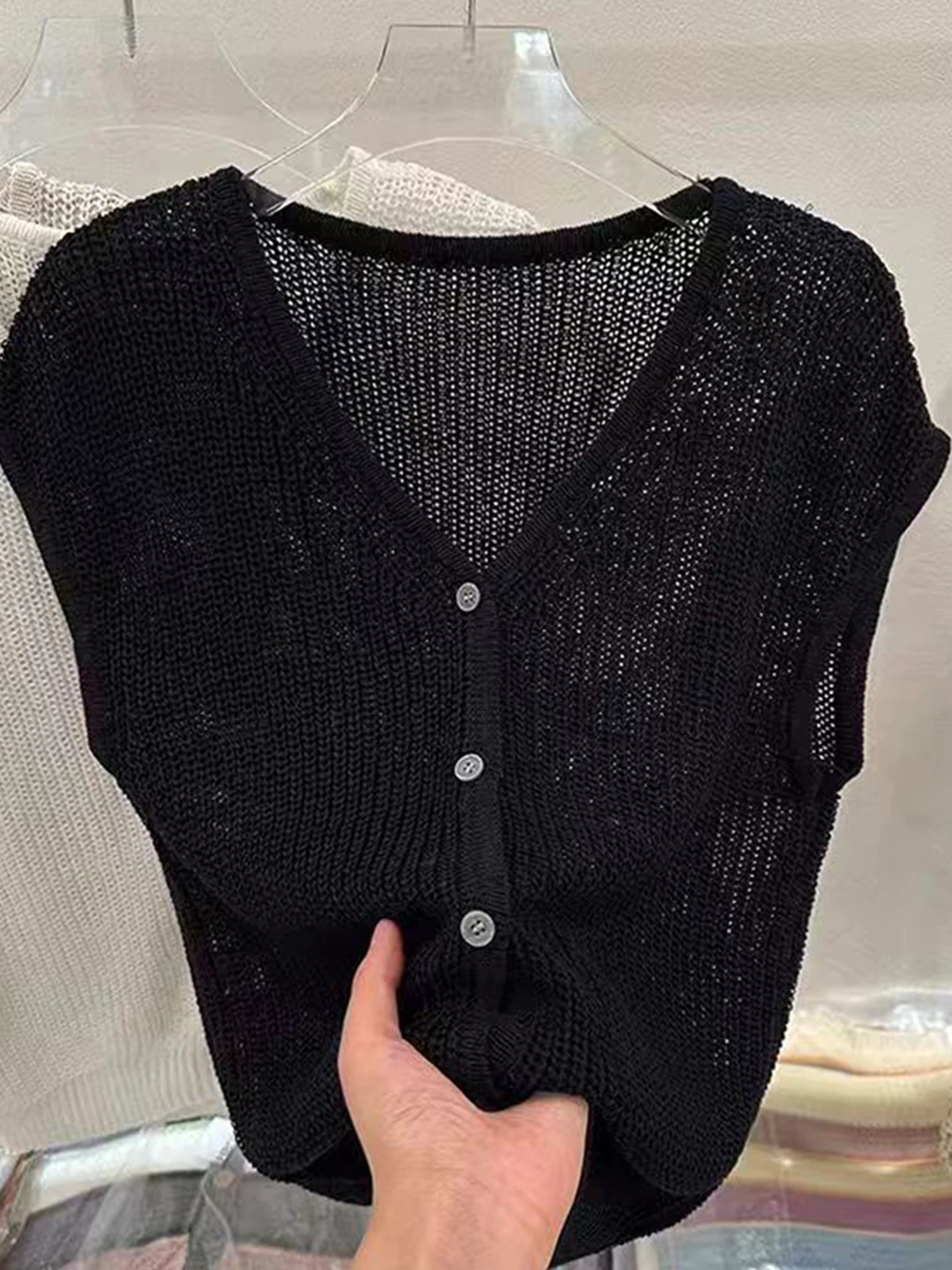 

Модный цветной ажурный вязаный кардиган на одной пуговице, женский летний винтажный свободный топ