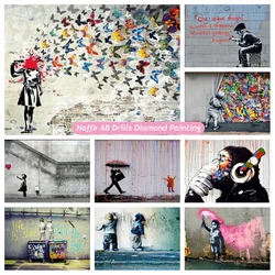 Banksy Headshot Butterfly Girl Suicide Street Graffiti AB Drills Diamond Painting Art Full Cross Stitch Mosaic Craft Home Decor