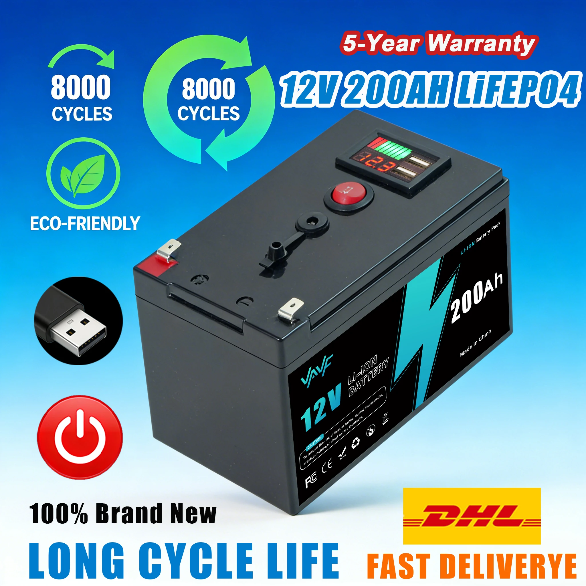 

Heavy-Duty Lithium Battery 12V 200Ah LiFePO4 Battery, Engineered for Solar Battery Trolling Motors, RVs, and Solar Setups