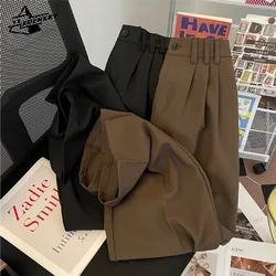 Solid Color Trousers Men Women Korean Loose Straight-leg Casual Pants Retro Simple Elasticated Waist Pants Spring Summer Unisex