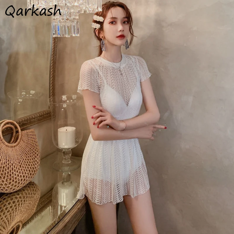 Cover-ups Women Hollow Out Fashion Design Korean Style Colleges Simple Swimwear Holiday Summer Sexy Casual Vacation Swimsuit Ins