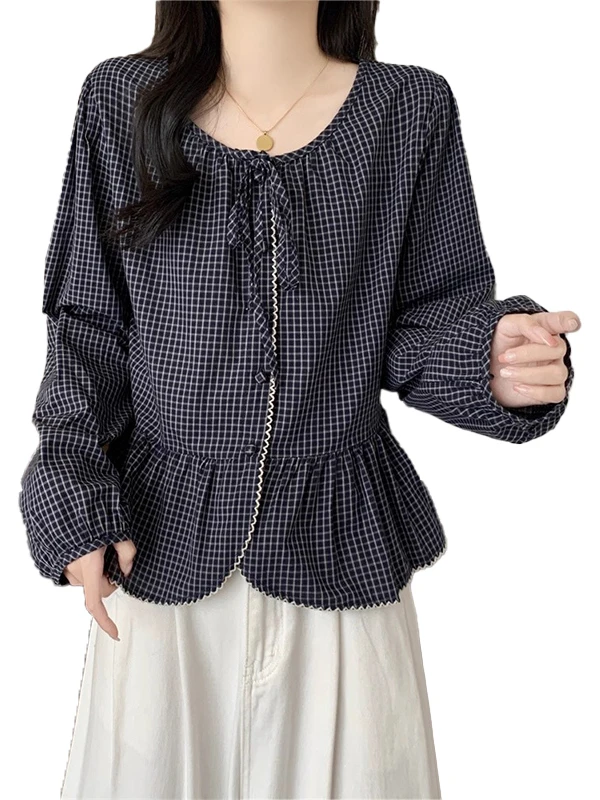 Unique Super beau k bleu Plaid Long Sve irt automne 2025 nouveau grande taille femmes Faionable pleine Figure haut