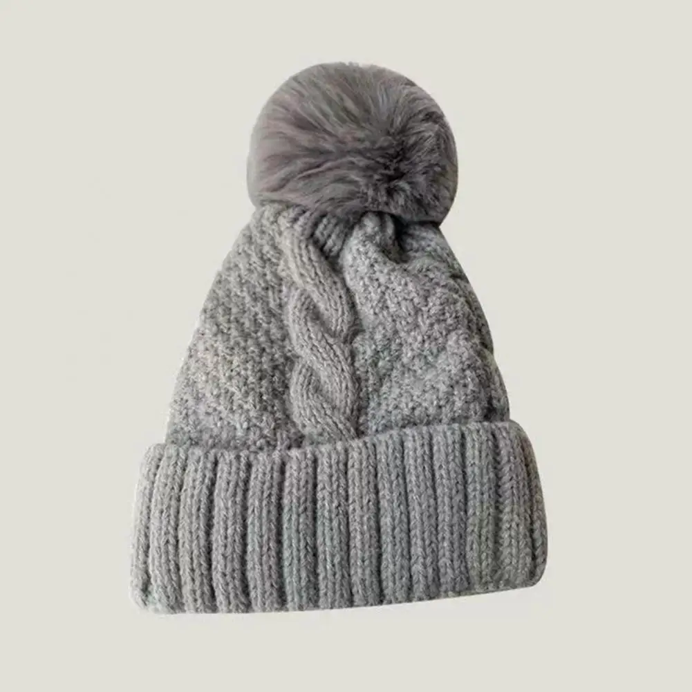 

Knit Beanie Hats Winter Pom pom Beanie with Ear Folded Brim Unisex Knitted Hat for Weather Thick Stretchy Windproof