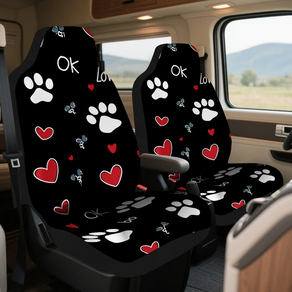 2pcs Paw Prints & Hearts Car Seat Covers Set - Stylish With Paw Prints & Hearts Design, Durable Polyester, Fit For Most Cars, Ma