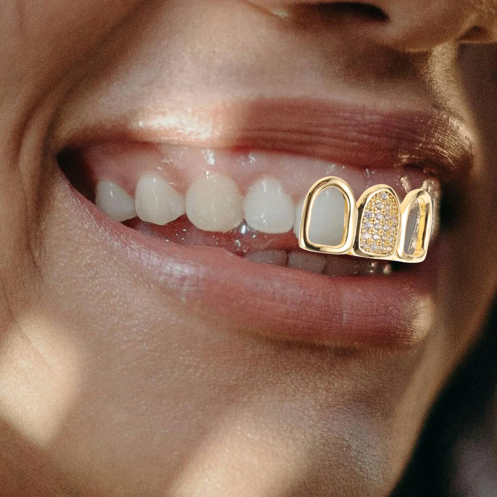 

1Set Gold Tooth Grills Unique Hollow Mixed Design Hip Hop Style Charming Stones Teeth Jewelry for Fashion Parties Special