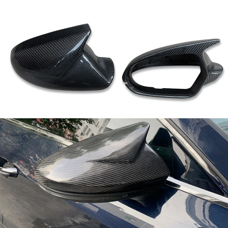 ROLFES 2pcs Auto Car Rear View Side Rearview Mirror Cover Shell Trim For Audi A6 S6 RS6 C7 2016-2018 Carbon Fiber OX Horns Type